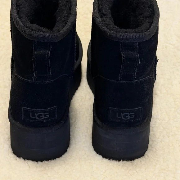 UGG Black Suede Shearling Platform Ankle Boots - Picture 5 of 6